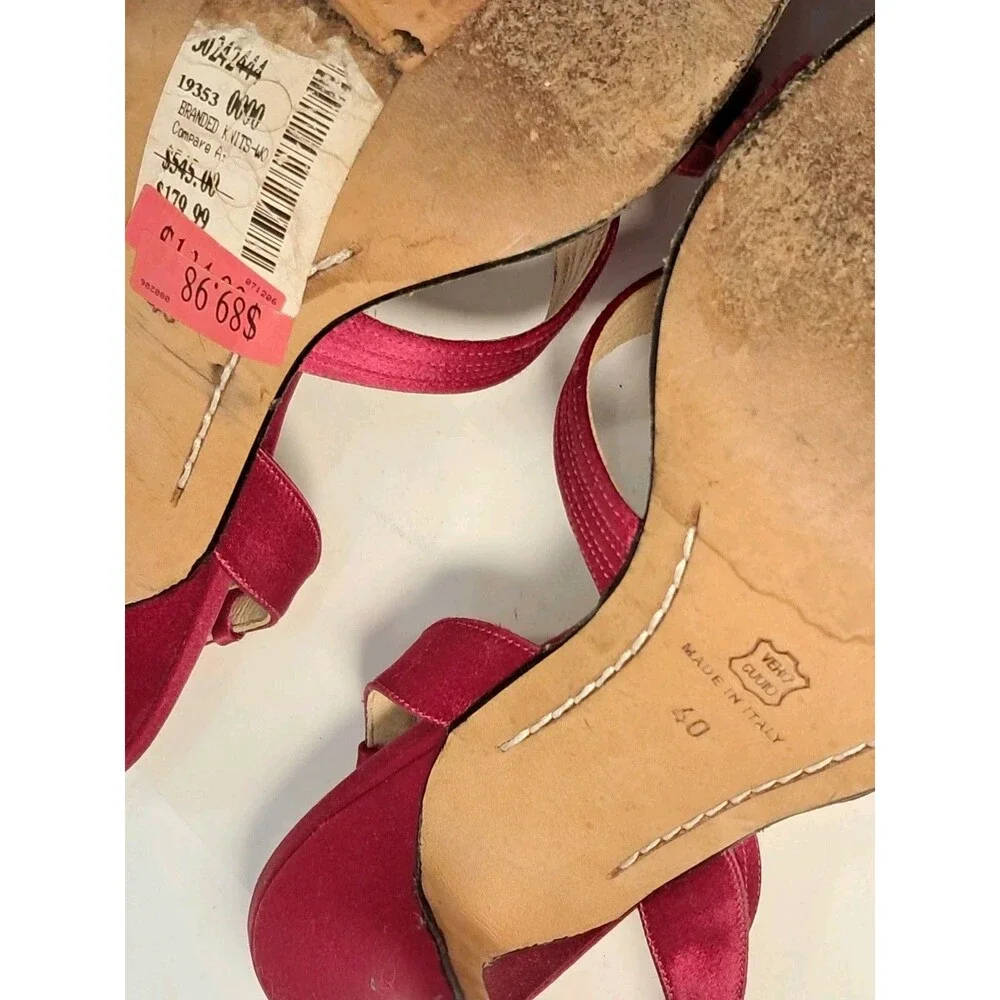 Rickard Shah Size 40 EU/9 US Open-Toe Satin Heels Sandals Red 4